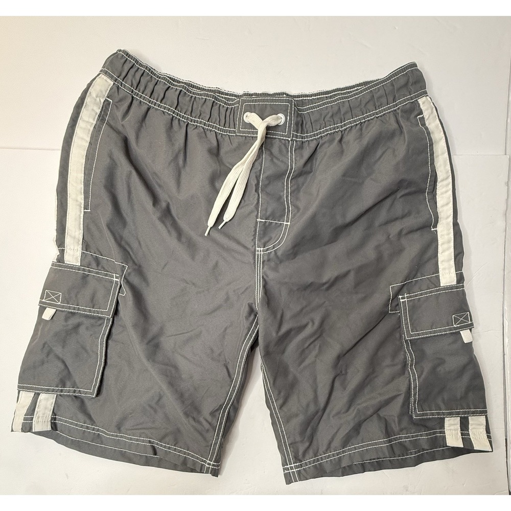 Kanu Surf Swim Trunks Men's Medium Gray White Mesh Liner Surf Beach Vacation